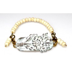 White Chocolate Patina Brass Charmed Floral Rockband Bracelet