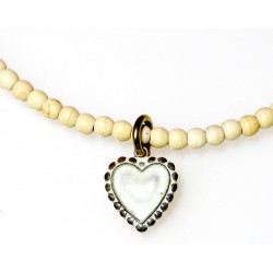 White Chocolate Patina Brass Heart Ankle Bracelet on White Turquoise Beading