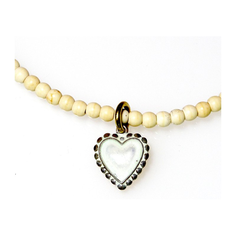 White Chocolate Patina Brass Heart Ankle Bracelet on White Turquoise Beading