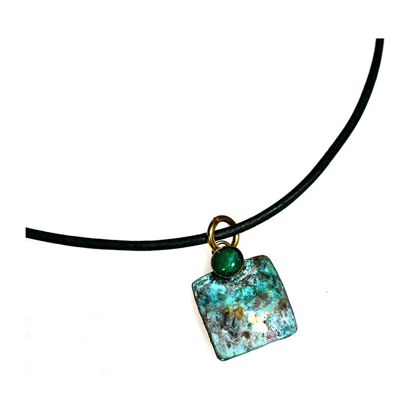Verdigris Patina Hand Forged Brass Dimpled Pendant