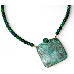 Verdigris Patina Hand Forged Brass Dimpled Necklace