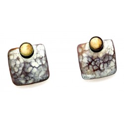 White Chocolate Patina Hand Forged Brass Dimpled Square Earrings