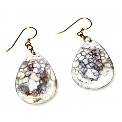 White Chocolate Patina Hand Forged Brass Dimpled Teardrop Earrings