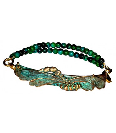 Verdigris Patina Brass Art Nouveau Dragonfly Interchangeable Skinny Rockband Bracelet