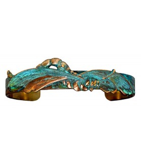 Verdigris Patina Solid Brass Flowing Art Nouveau Dragonfly Skinny Cuff Bracelet