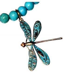 Verdigris Patina Solid Brass Decorative Dragonfly Necklace - Turquoise