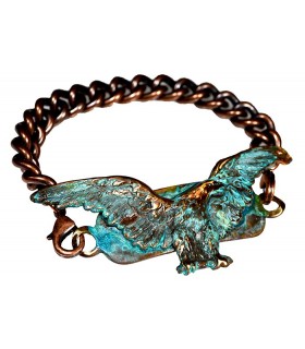 Verdigris Patina Solid Brass Eagle Interchangeable Rockband Bracelet-Copper ID Chain