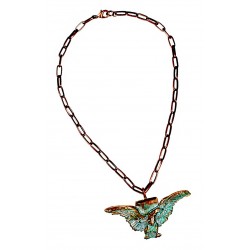 Verdigris Patina Solid Brass Eagle Pendant - Copper Chain