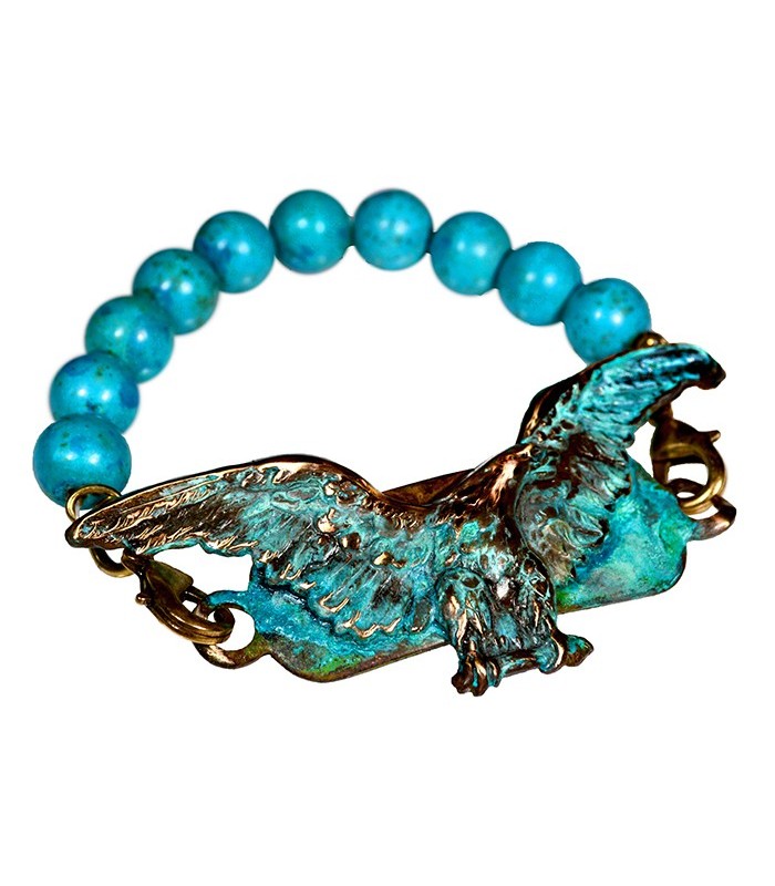 Verdigris Patina Solid Brass Eagle Interchangeable Rockband Bracelet-Turquoise